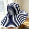 Striped Wide-Brim Bucket Hat for Women